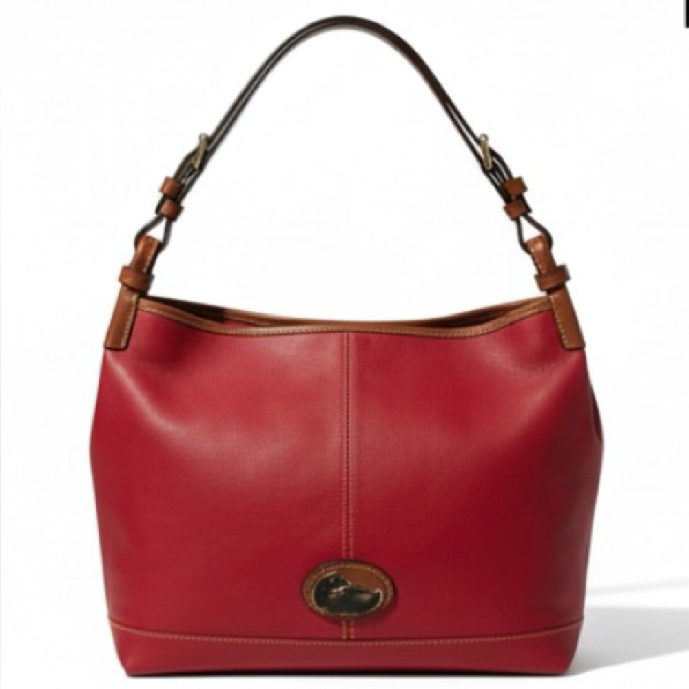 Dooney & Bourke Red Leather Hobo with Brown Trim
